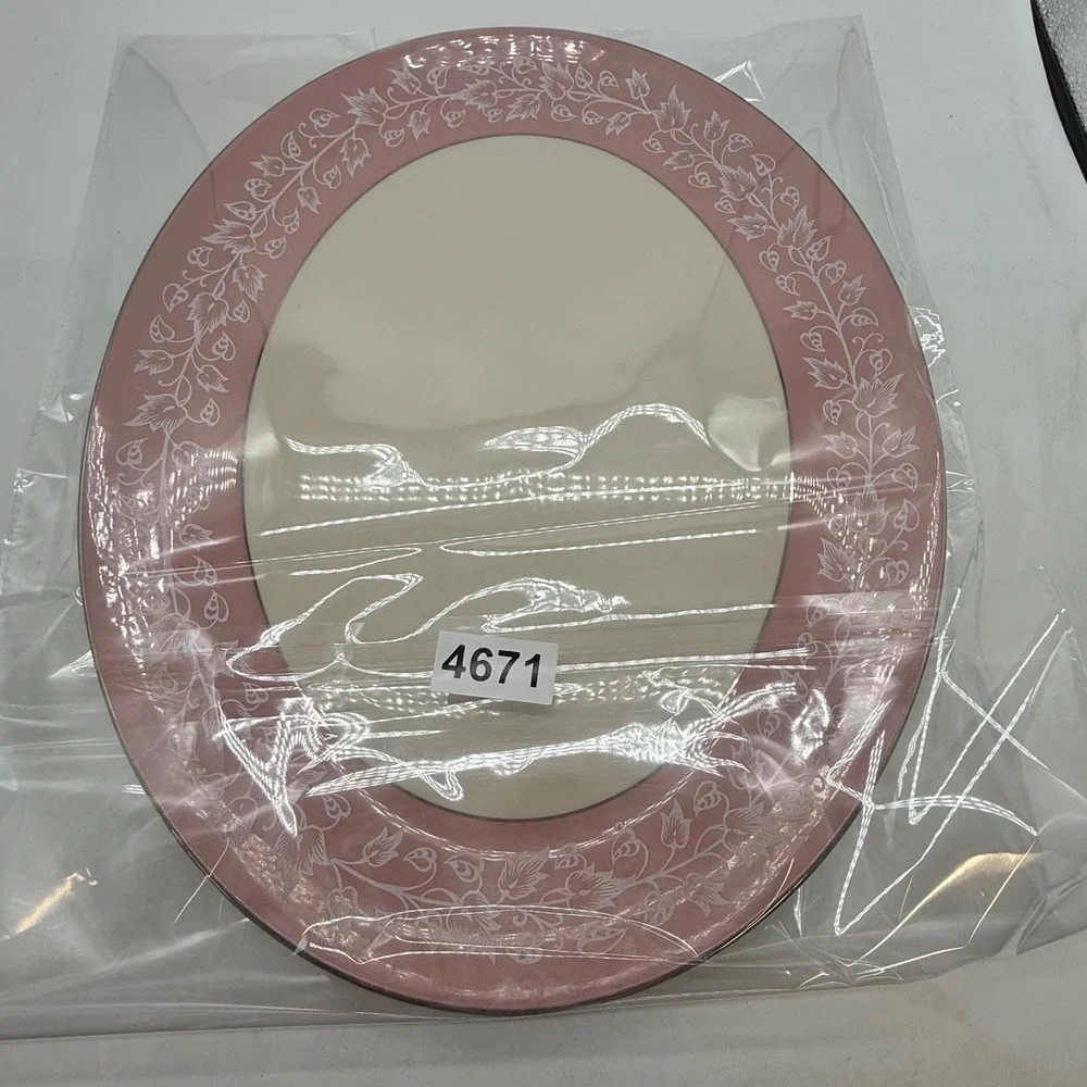 Flintridge China Pink White Floral Vine Oval Serving Platter California MCM‎ Vtg